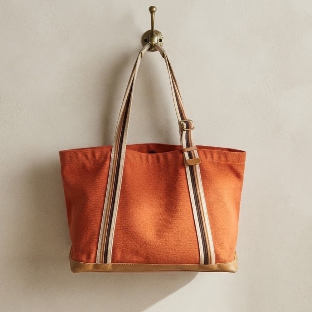 Coach Hamptons Weekend Tote Orange Canvas Leather Trim Shoulder Bag Travel Retro
